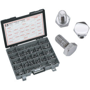 CHROME PLATED HEX HEAD CAP SCREWS ASSORTMENT Ass. tray hex head screws chr. 215pk UNC