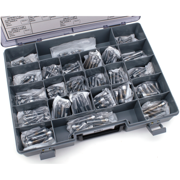 CHROME PLATED ALLEN HEAD SCREWS ASSORTMENT (1) Ass. tray allen head screws chrome UNF