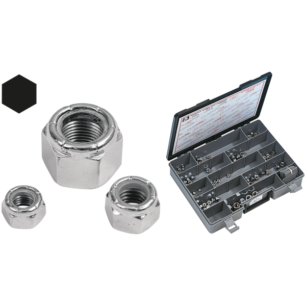 CHROME NYLOC NUT ASSORTMENT Ass. tray nylon insert hex nuts chrome