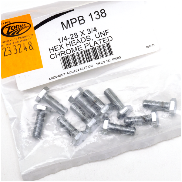 CHROME PLATED HEX HEAD CAP SCREWS ASSORTMENT 10pck Chrome hex head screws 1/4-28x3/4