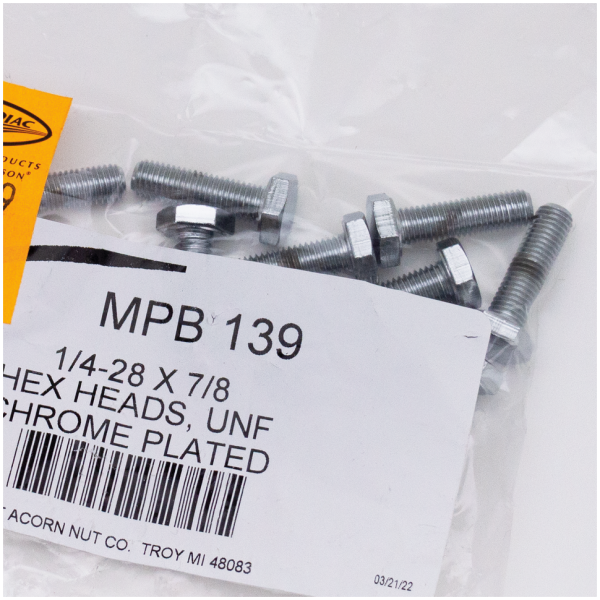CHROME PLATED HEX HEAD CAP SCREWS ASSORTMENT 10pck Chrome hex head screws 1/4-28x7/8