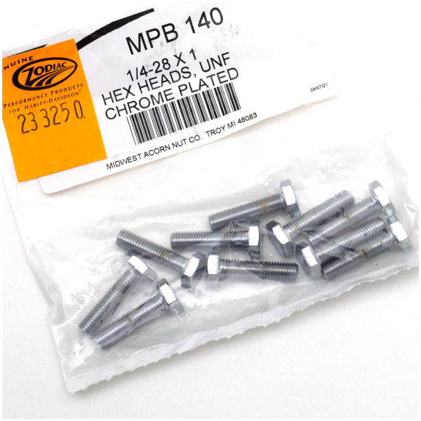 CHROME PLATED HEX HEAD CAP SCREWS ASSORTMENT 10pck Chrome hex head screws 1/4-28x1