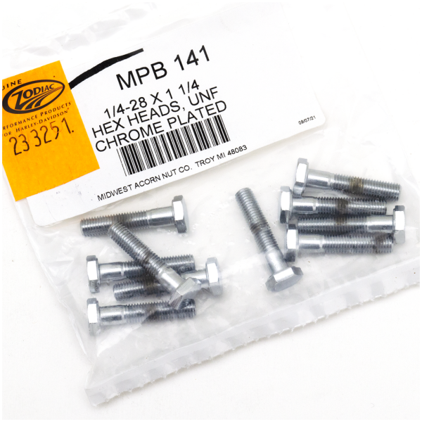 CHROME PLATED HEX HEAD CAP SCREWS ASSORTMENT 10pck Chrome hex screws 1/4-28x1-1/4