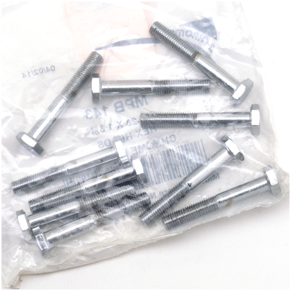 CHROME PLATED HEX HEAD CAP SCREWS ASSORTMENT 10pck Chrome hex screws 1/4-28x1-3/4