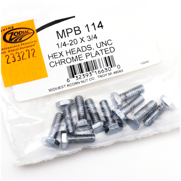 CHROME PLATED HEX HEAD CAP SCREWS ASSORTMENT 10pck Chrome hex head screws 1/4-20x3/4
