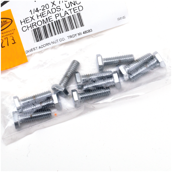 CHROME PLATED HEX HEAD CAP SCREWS ASSORTMENT 10pck Chrome hex head screws 1/4-20x7/8