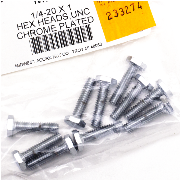 CHROME PLATED HEX HEAD CAP SCREWS ASSORTMENT 10pck Chrome hex head screws 1/4-20x1