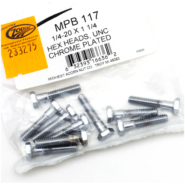 CHROME PLATED HEX HEAD CAP SCREWS ASSORTMENT 10pck Chrome hex head screw 1/4-20x1-1/4