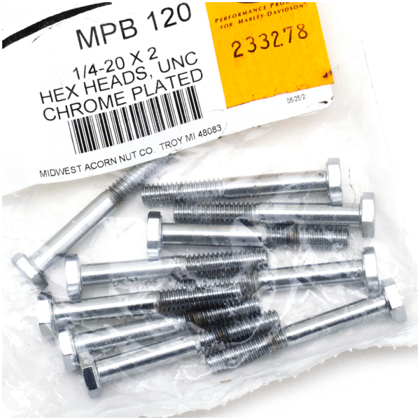 CHROME PLATED HEX HEAD CAP SCREWS ASSORTMENT 10pck Chrome hex head screws 1/4-20x2