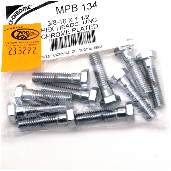 CHROME PLATED HEX HEAD CAP SCREWS ASSORTMENT 10pck Chrome hex screws 3/8-16x1-1/2