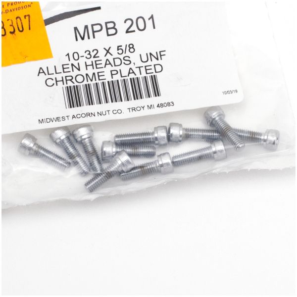 CHROME PLATED ALLEN HEAD SCREWS ASSORTMENT 10pck Chrome allen screws 10-32x5/8