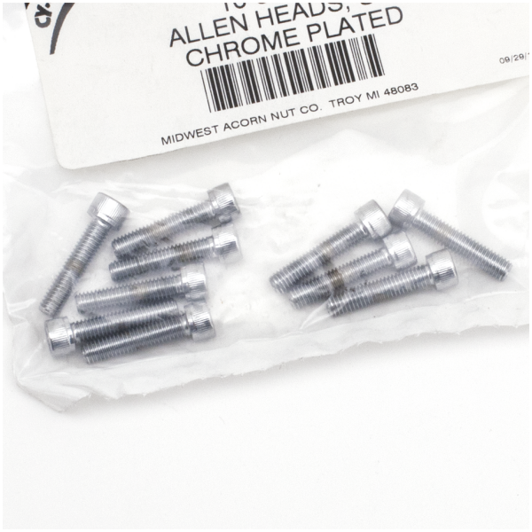 CHROME PLATED ALLEN HEAD SCREWS ASSORTMENT 10pck Chrome allen screws 10-32x7/8