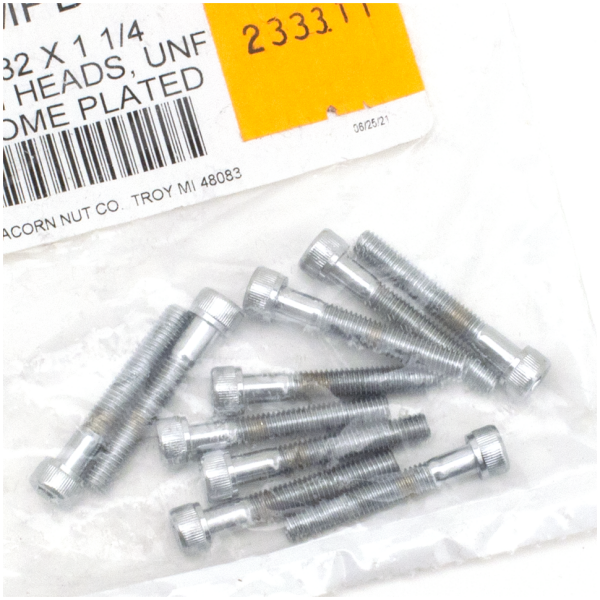 CHROME PLATED ALLEN HEAD SCREWS ASSORTMENT 10pck Chrome allen screws 10-32x1-1/4