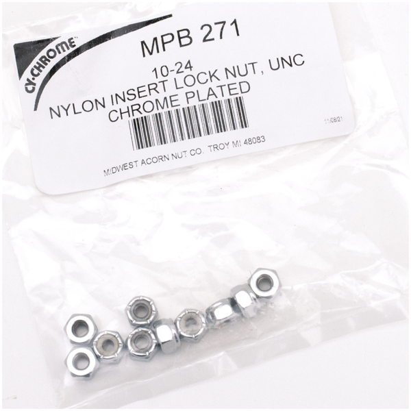 CHROME NYLOC NUT ASSORTMENT 10pck Chrome nylock nuts 10-24 UNC