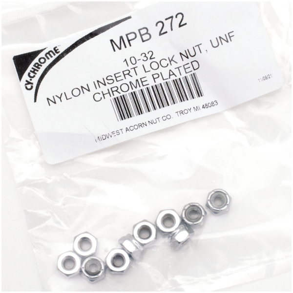 CHROME NYLOC NUT ASSORTMENT 10pck Chrome nylock nuts 10-32 UNF