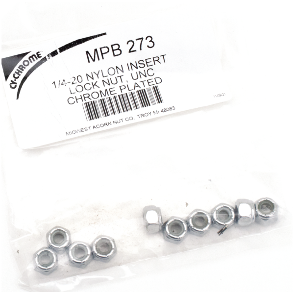 CHROME NYLOC NUT ASSORTMENT 10pck Chrome nylock nuts 1/4-20 UNC