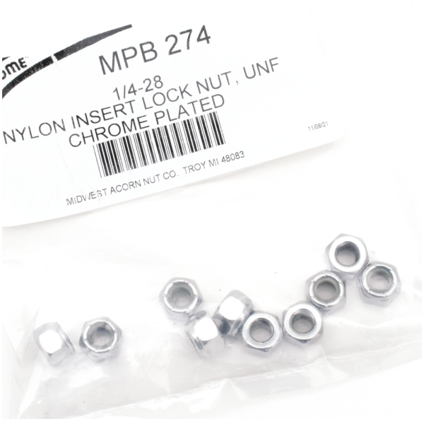 CHROME NYLOC NUT ASSORTMENT 10pck Chrome nylock nuts 1/4-28 UNF