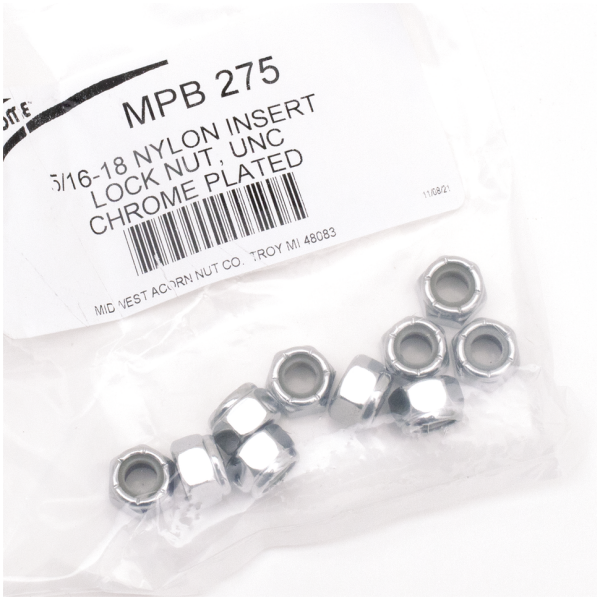 CHROME NYLOC NUT ASSORTMENT 10pck Chrome nylock nuts 5/16-18 UNC