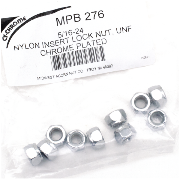 CHROME NYLOC NUT ASSORTMENT 10pck Chrome nylock nuts 5/16-24 UNF
