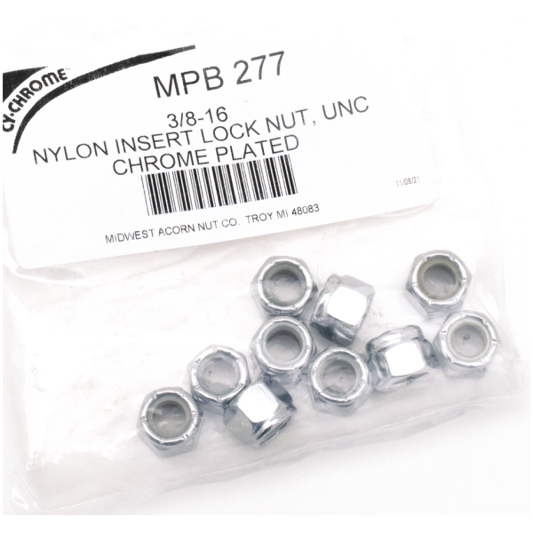 CHROME NYLOC NUT ASSORTMENT 10pck Chrome nylock nuts 3/8-16 UNC