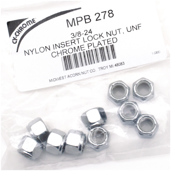 CHROME NYLOC NUT ASSORTMENT 10pck Chrome nylock nuts 3/8-24 UNF