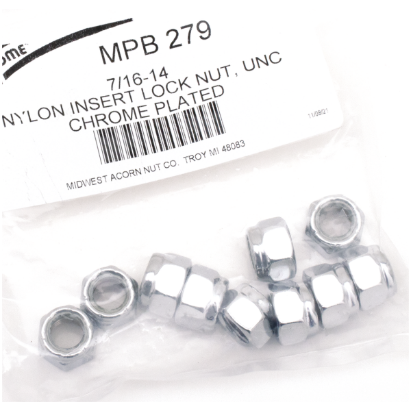 CHROME NYLOC NUT ASSORTMENT 10pck Chrome nylock nuts 7/16-14 UNC
