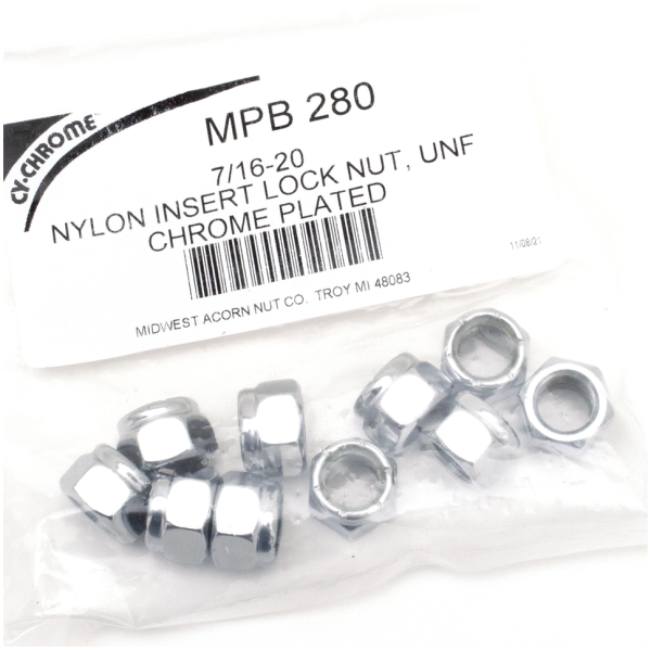 CHROME NYLOC NUT ASSORTMENT 10pck Chrome nylock nuts 7/16-20 UNC