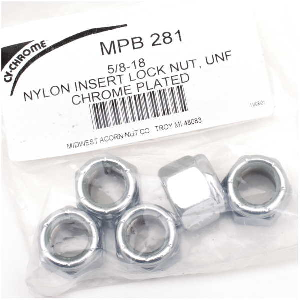 CHROME NYLOC NUT ASSORTMENT 5pck Chrome nylock nuts 5/8-18 UNF