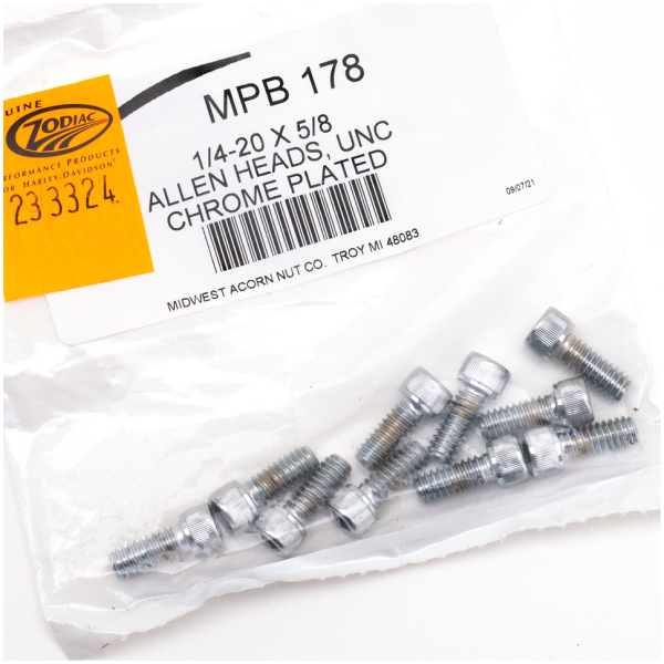 CHROME PLATED ALLEN HEAD SCREWS ASSORTMENT (1) 10pck Chrome allen screws 1/4-20x5/8