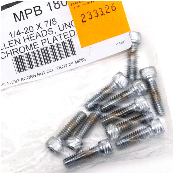 CHROME PLATED ALLEN HEAD SCREWS ASSORTMENT (1) 10pck Chrome allen screws 1/4-20x7/8