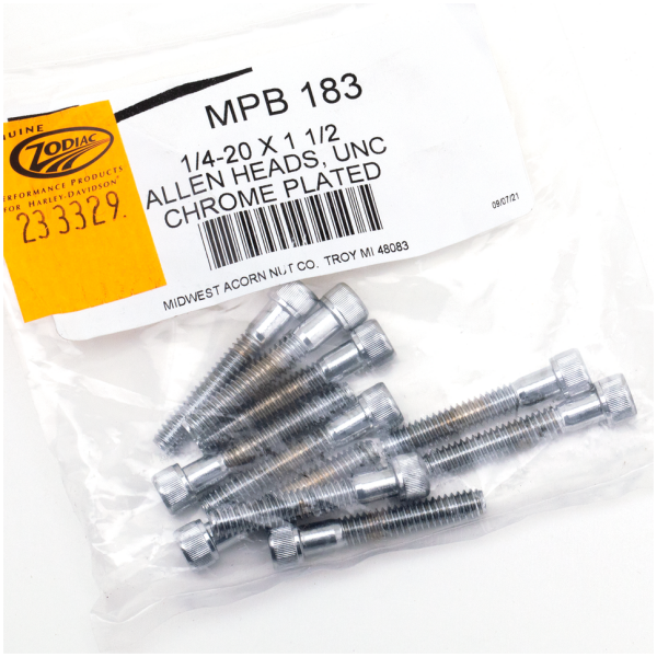 CHROME PLATED ALLEN HEAD SCREWS ASSORTMENT (1) 10pck Chrome allen screws 1/4-20x1-1/2"