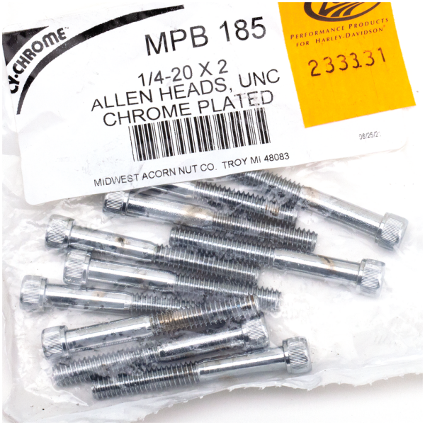 CHROME PLATED ALLEN HEAD SCREWS ASSORTMENT (1) 10pck Chrome allen screws 1/4-20x2