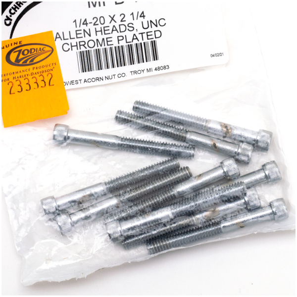 CHROME PLATED ALLEN HEAD SCREWS ASSORTMENT (1) 10pck Chrome allen screws 1/4-20x2-1/4