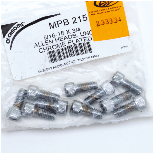 CHROME PLATED ALLEN HEAD SCREWS ASSORTMENT (1) 10pck Chrome allen screws 5/16-18x3/4
