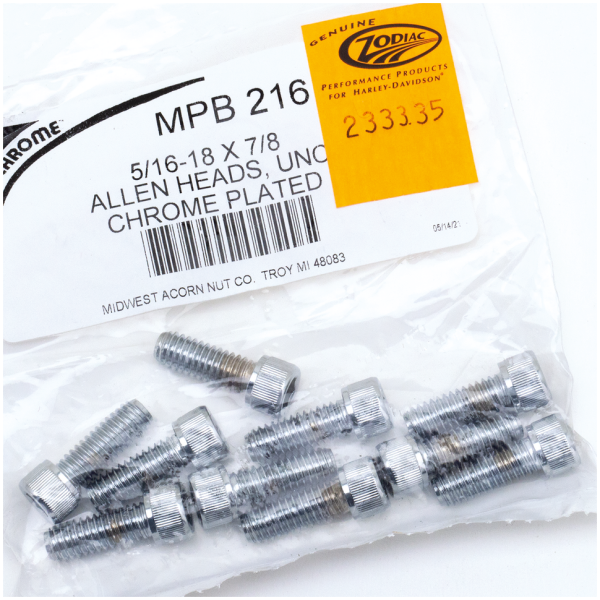 CHROME PLATED ALLEN HEAD SCREWS ASSORTMENT (1) 10pck Chrome allen screws 5/16-18x7/