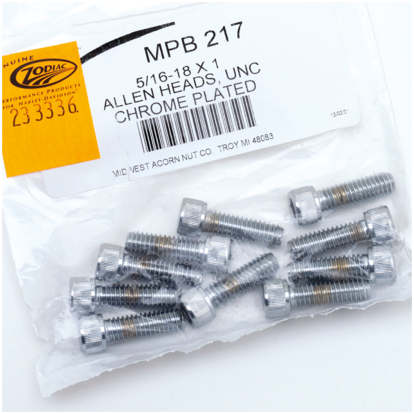 CHROME PLATED ALLEN HEAD SCREWS ASSORTMENT (1) 10pck Chrome allen screws 5/16-18x1