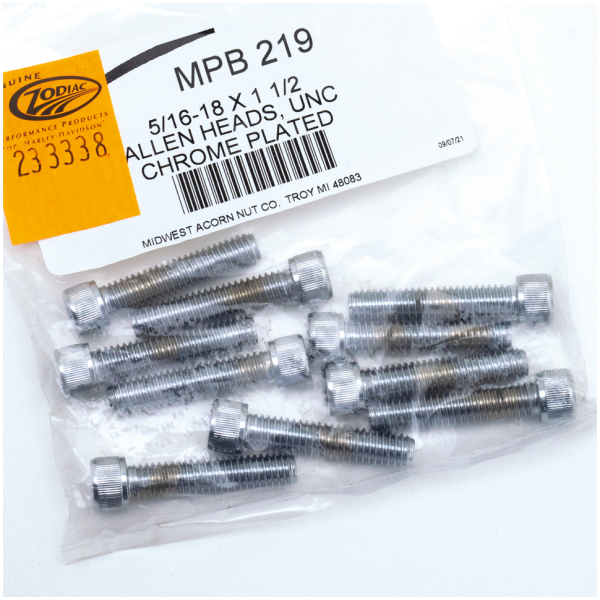 CHROME PLATED ALLEN HEAD SCREWS ASSORTMENT (1) 10pck Chrome allen screws 5/16-18x1-1/2"