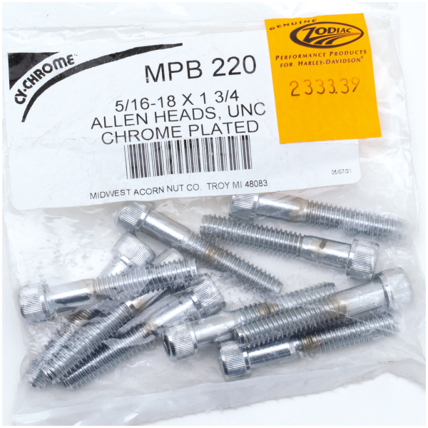 CHROME PLATED ALLEN HEAD SCREWS ASSORTMENT (1) 10pck Chrome allen screws 5/16-18x1-