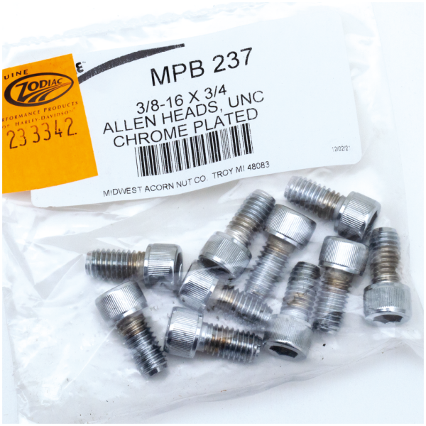 CHROME PLATED ALLEN HEAD SCREWS ASSORTMENT (1) 10pck Chrome allen screws 3/8-16x3/4