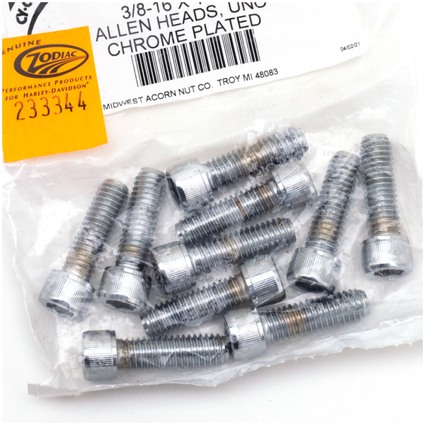 CHROME PLATED ALLEN HEAD SCREWS ASSORTMENT (1) 10pck Chrome allen screws 3/8-16x1-1
