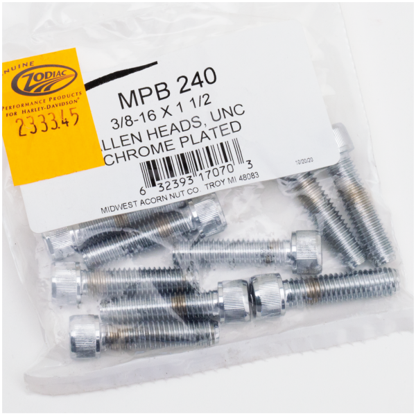 CHROME PLATED ALLEN HEAD SCREWS ASSORTMENT (1) 10pck Chrome allen screws 3/8-16x1-1