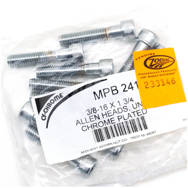 CHROME PLATED ALLEN HEAD SCREWS ASSORTMENT (1) 10pck Chrome allen screws 3/8-16x1-3/4"