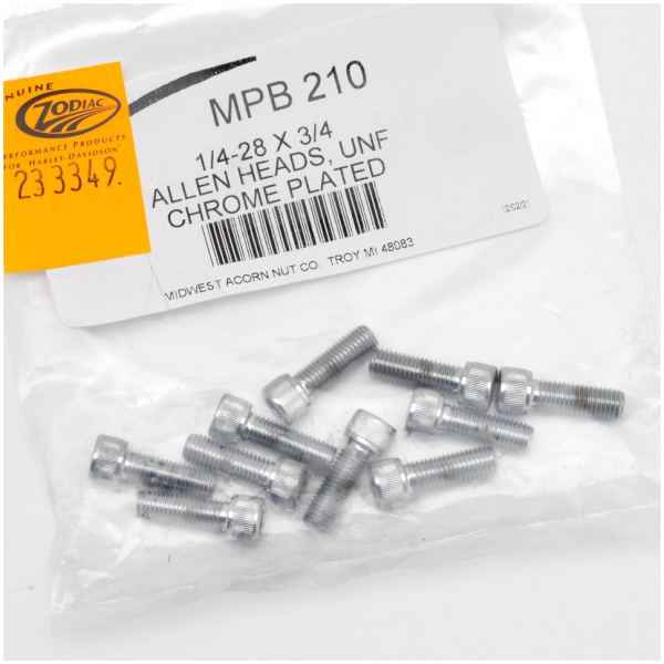 CHROME PLATED ALLEN HEAD SCREWS ASSORTMENT (1) 10pck Chrome allen screws 1/4-28x3/4