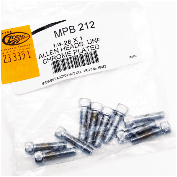 CHROME PLATED ALLEN HEAD SCREWS ASSORTMENT (1) 10pck Chrome allen screws 1/4-28x1