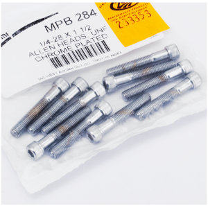 CHROME PLATED ALLEN HEAD SCREWS ASSORTMENT (1) 10pck Chrome allen screws 1/4-28x1-1/2"