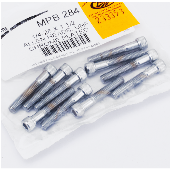 CHROME PLATED ALLEN HEAD SCREWS ASSORTMENT (1) 10pck Chrome allen screws 1/4-28x1-1/2"