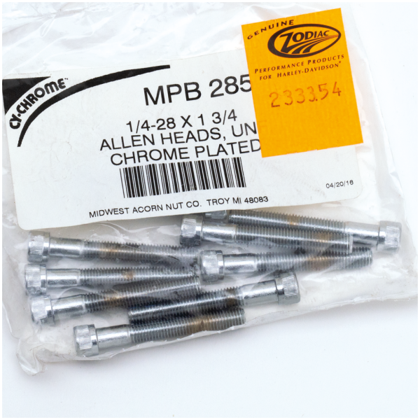 CHROME PLATED ALLEN HEAD SCREWS ASSORTMENT (1) 10pck Chrome allen screws 1/4-28x1-3