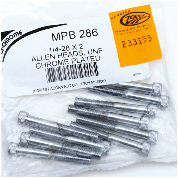 CHROME PLATED ALLEN HEAD SCREWS ASSORTMENT (1) 10pck Chrome allen screws 1/4-28x2