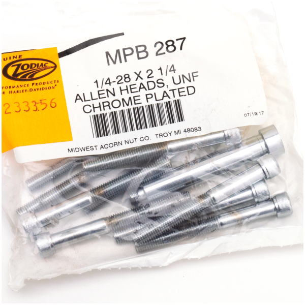 CHROME PLATED ALLEN HEAD SCREWS ASSORTMENT (1) 10pck Chrome allen screws 1/4-28x2-1