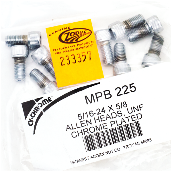 CHROME PLATED ALLEN HEAD SCREWS ASSORTMENT (1) 10pck Chrome allen screws 5/16-24x5/